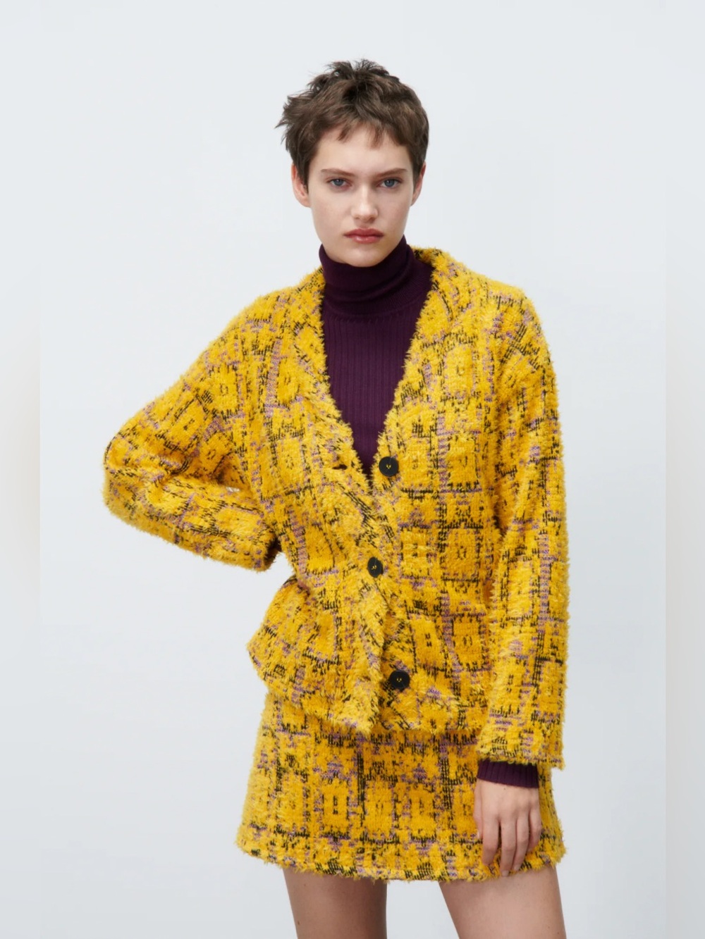 Zara Bloggers Fav Fuzzy Button Front Cardigan Sz Small